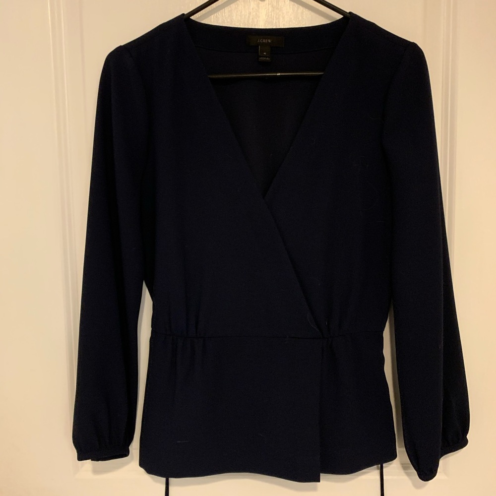 Drapey Crepe Faux Wrap blouse j crew NAVY